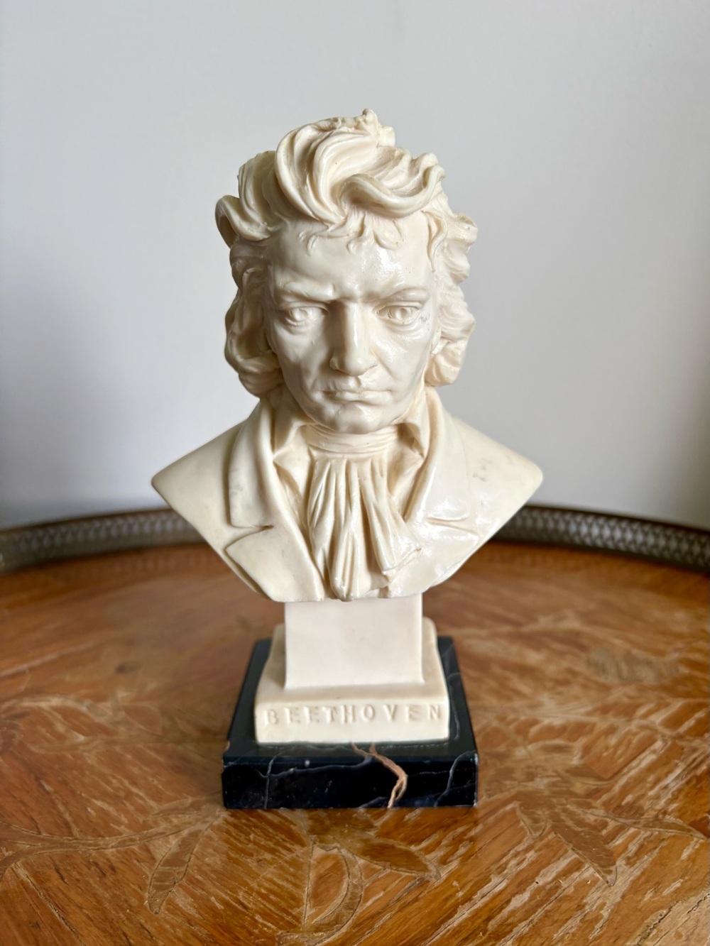 Santini Beethoven Bust Sculpture in Cream on Black Marble Base